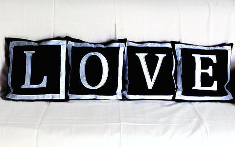 30% OFF Love Pillows Black and White 14"x14"  set of four custom made monogram pillow covers