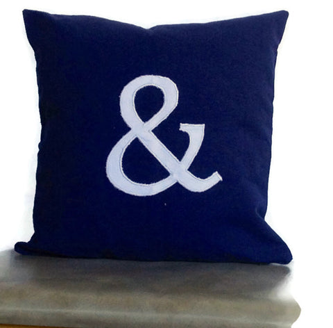 Women s gift ideas, Ampersand Symbol Navy Blue 18 inches monogram pillow, Alphabet cushion cover-customized letter throw pillows,