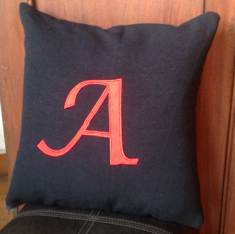Felt Customized Monogram throw pillow- Black Cotton pillow cover - Red felt monogram cushion Gift - Felt monogram - 16x16 pillow