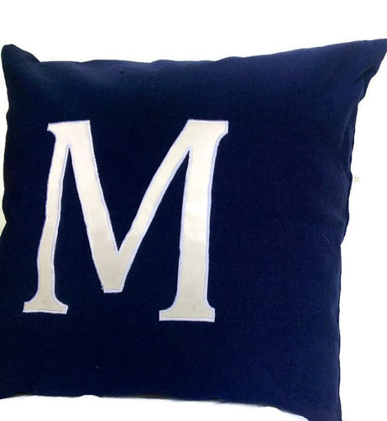 Monogrammed Pillows 16 inches Navy Alphabet- big letter cushions- Navy Blue Custom made Decorative Throw Pillow