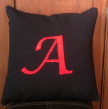 Felt Customized Monogram throw pillow- Black Cotton pillow cover - Red felt monogram cushion Gift - Felt monogram - 16x16 pillow