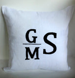 Three Letter Pillows white Personalized monogram covers 20x20" initial customized wedding and anniversary gift pillows