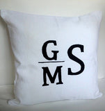 Three Letter Pillows white Personalized monogram covers 20x20" initial customized wedding and anniversary gift pillows