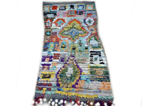 BOUCHEROUITE. Vintage Moroccan Rug. Wool Boucherouite Carpet. Modern Design.