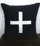 Monogram plus throw pillow- Black Cotton pillow cover - Ivory felt monogram cushion Gift-18 inch pillow