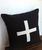 Monogram plus throw pillow- Black Cotton pillow cover - Ivory felt monogram cushion Gift-18 inch pillow