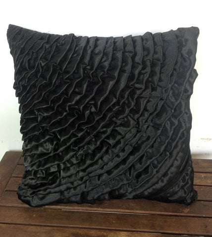 50% OFF Sale Black ruffles throw pillow 18x18-black cushion cover-ruffles decorative pillow