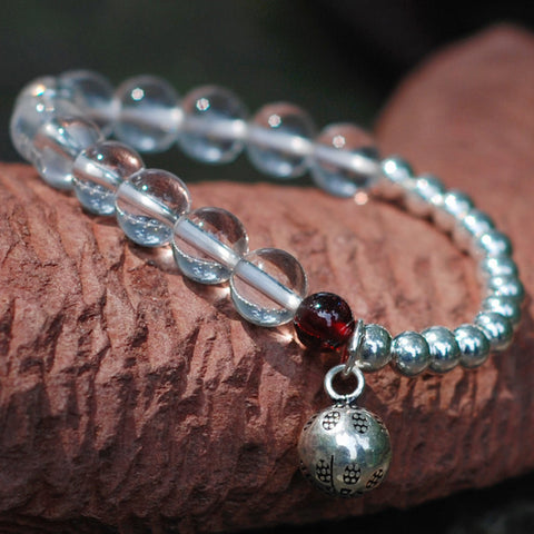 White Crystal Sterling Silver Garnet Bracelet Gemstone 925  Bead & Pendant DiyNotion Handmade BR005