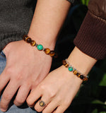 Men Women Brown Tiger Eye Bracelet Turquoise Gemstone 925 Sterling Silver Spacers DiyNotion BR017F
