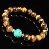Men Women Brown Tiger Eye Bracelet Turquoise Gemstone 925 Sterling Silver Spacers DiyNotion BR017F