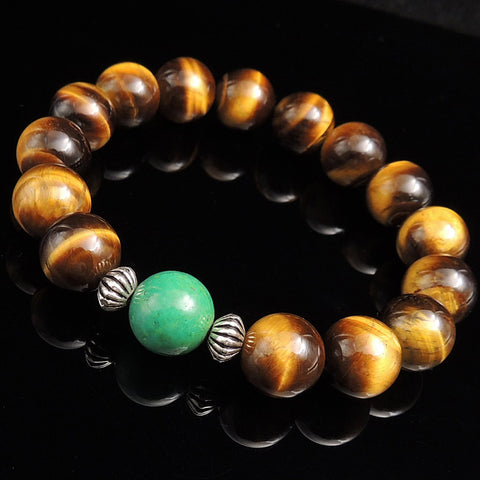 Handmade Men Women Gemstone Bracelet Tiger Eye Turquoise 925 Sterling Silver Spacers DiyNotion BR017M