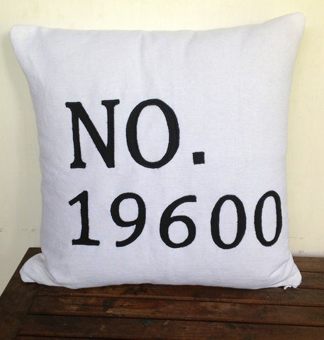 Womens Gift Idea, House Number Pillow -White and Black Outdoor Pillow Cotton Monogrammed 16 x16,