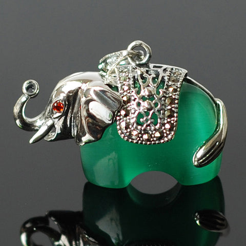 Sterling Silver Green/ Purple Opal Elephant Pendant 925 Stamped 29x21mm with Garnet Eye