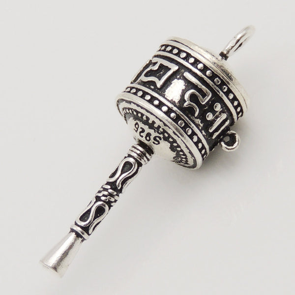 S925 Sterling Silver 34x13mm Tibetan Prayer Wheel Bracelet Pendant/Charm