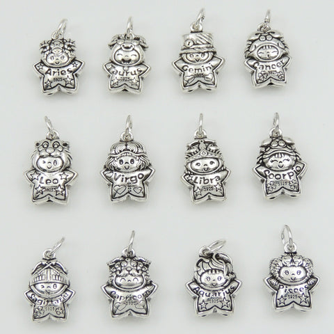 S925 Stamped Sterling Silver 12 Horoscope Zodiac Baby Star Shape Pendants
