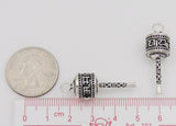 S925 Sterling Silver 34x13mm Tibetan Prayer Wheel Bracelet Pendant/Charm