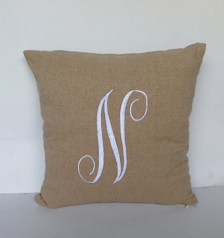 Personalized valentine gift, Monogram embroidered pillows. Custom 16 inch khaki monogram throw pillows. gift wedding pillows