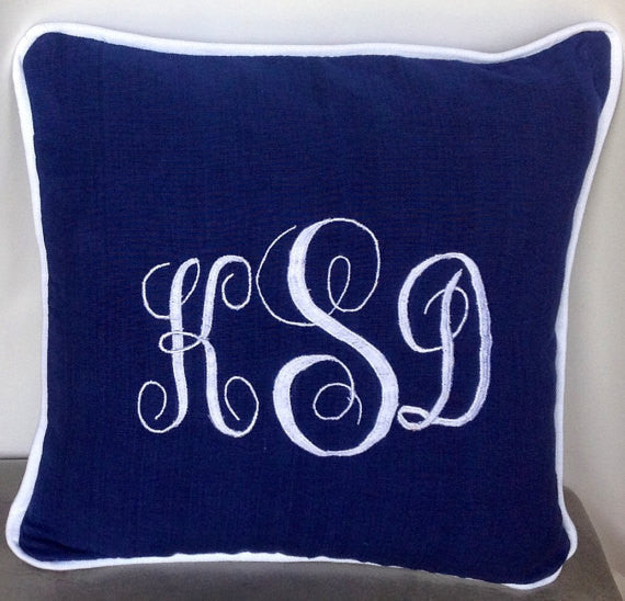 Embroidered monogram pillows, Embroidered piping pillows, 16x16 piping Pillows, Monogram piping pillow covers