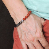Handmade Men Women Gemstone Bracelet Hematite Jasper Stone 925 Sterling Silver Bead DiyNotion BR137