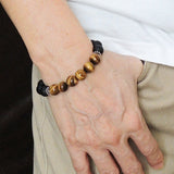 Handmade Men Women Gemstone Bracelet Matte Black Onyx Tiger Eye 925 Sterling Silver DiyNotion BR151