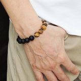 Handmade Men Women Gemstone Bracelet Matte Black Onyx Tiger Eye 925 Sterling Silver DiyNotion BR151