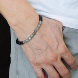 Handmade Men Women Bracelet Matte Black Onyx Labradorite 925 Sterling Silver Clasp DiyNotion BR161