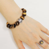 Men/Women Stretchable Gemstone Bracelet Tiger Eye Healing Stone S925 Sterling Silver Chinese Lucky Bead DiyNotion BR168