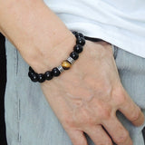 Men Women Black Obsidian Tiger Eye Bracelet 925 Sterling Silver Cross Spacer DiyNotion BR163