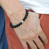 Handmade Men Women Gemstone Bracelet Matte Black Onyx 925 Sterling Silver Bead DiyNotion BR172