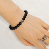Men's Women Black Obsidian Bracelet Gemstone 925 Sterling Silver Cross Bead DiyNotion BR178