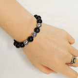 Men Women Black Obsidian Bracelet Healing Gemstone S925 Sterling Silver Cross Beads DiyNotion BR179