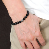 Men's Women Black Obsidian Bracelet Gemstone 925 Sterling Silver Cross Bead DiyNotion BR178