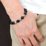 Men Women Black Obsidian Bracelet Healing Gemstone S925 Sterling Silver Cross Beads DiyNotion BR179