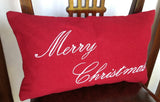 Holiday Pillow Covers, Christmas Red Pillow Cover- Embroidered Holiday Pillow Cover 12x20-Monogram Lumbar Pillow