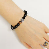 Men's Women Black Obsidian Tiger Eye Bracelet  Sterling Silver Chinese Lucky Knot DiyNotion BR195