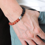 Mens' Women Black Obsidian Japser Stone Sterling Silver Bracelet 925 Buddha DiyNotion Handmade BR194