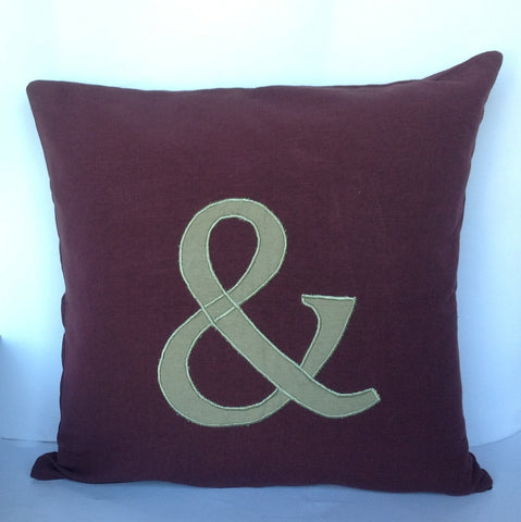 Ampersand Chocolate Brown  Moss Green 16x16 inches monogram pillow- Alphabet cushion cover-customized letter throw pillows