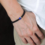 Men's Women Matte Black Onyx Lapis Sterling Silver Bracelet Gemstone DiyNotion Handmade BR193