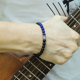 Men's Women Matte Black Onyx Lapis Bracelet Sterling Silver Fleur de Lis Bead 925 Handmade DiyNotion BR175