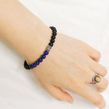 Men's Women Matte Black Onyx Lapis Bracelet Sterling Silver Fleur de Lis Bead 925 Handmade DiyNotion BR175