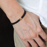 Men's Women Matte Black Onyx Tiger Eye Sterling Silver Bracelet 925 Bead & Clasp Gemstone DiyNotion Handmade BR192