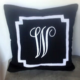 Monogrammed black embroidered border pillow cover, black throw pillows, 16 inches Decorative Pillow cover