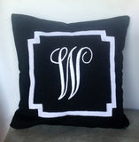 Monogrammed black embroidered border pillow cover, black throw pillows, 16 inches Decorative Pillow cover