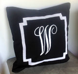 Monogrammed black embroidered border pillow cover, black throw pillows, 16 inches Decorative Pillow cover