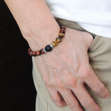 Men's Women Red Brown Tiger Eye Black Obsidian Sterling Silver Bracelet 925 Spacers DiyNotion Handmade BR204