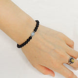 Mens Women Aquamarine Matte Black Onyx Bracelet Sterling Silver 925 Clasp DiyNotion Handmade BR209