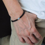 Mens Women Aquamarine Matte Black Onyx Bracelet Sterling Silver 925 Clasp DiyNotion Handmade BR209