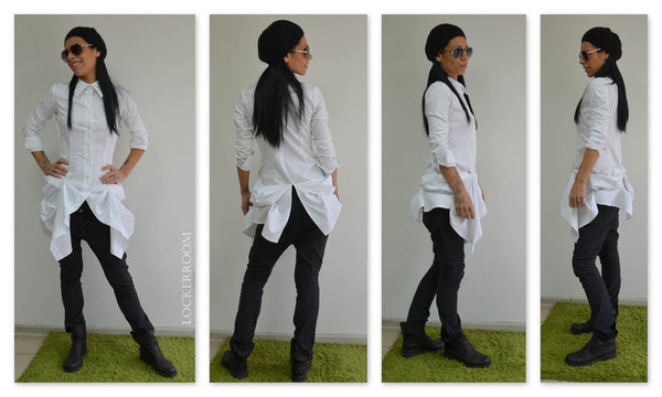 White Cotton shirt/Extravagant shirt top/Long sleeves top /Unique white shirt /Asymmetric shirt