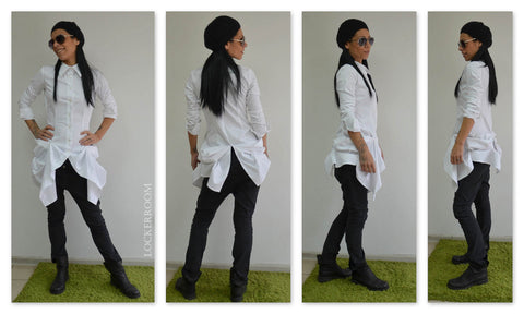 White Cotton shirt/Extravagant shirt top/Long sleeves top /Unique white shirt /Asymmetric shirt