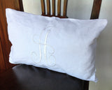 Gifts for her, Monogram wedding embroidered white pillows, Custom lumbar monogram throw pillows 12x20  gift wedding pillows